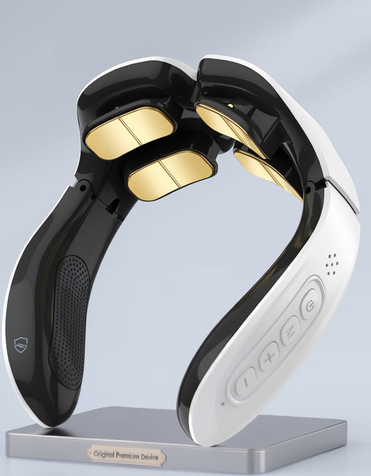 NeckRelieve Pro™ EMS neck massager in white — 8-head shiatsu heat therapy