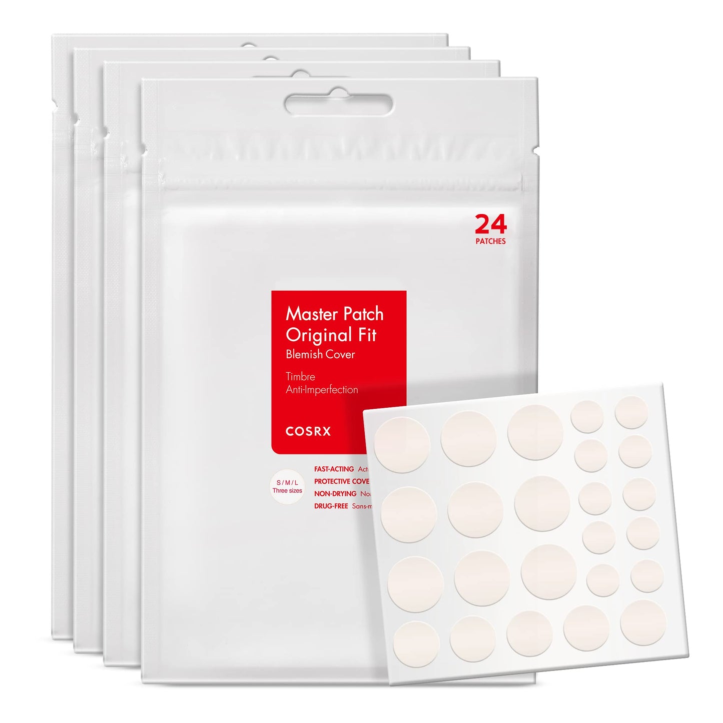 COSRX Parche para Acné (96) Absorción Hidrocoloide Original en 3 Tamaños para Imperfecciones y Granos, Adhesivos Protectoras para Cara y Cuerpo, No Testado en Animales